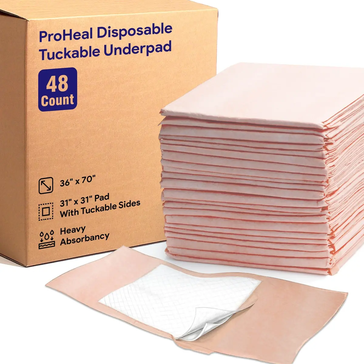 Disposable Incontinence Bed Pads 36"X70", 31"X31" Pad And Tuckable Poly Sides 1