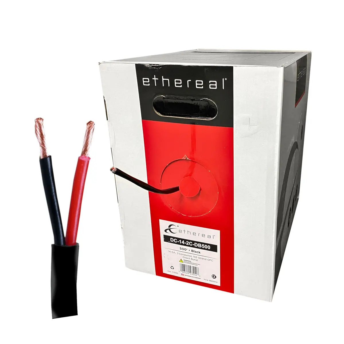 14/2 Awg Direct Burial Outdoor Speaker Wire 105 Strands Ofc 500Ft Pull Box, Black 1