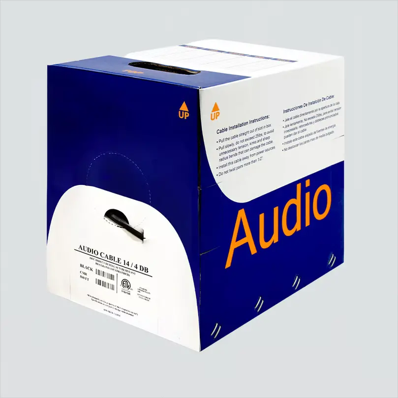 Wavenet Ac1404ospbk3-500 14Awg 4 Conductors (65) Glossy Pvc Audio Cable Rib (Reel-In-Box) 500Feet -Black 1