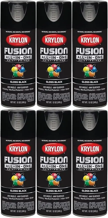 Black Fusion All‐In‐One Paint & Primer Spray Paint, Gloss, 12Oz, 6 Per Pack 1