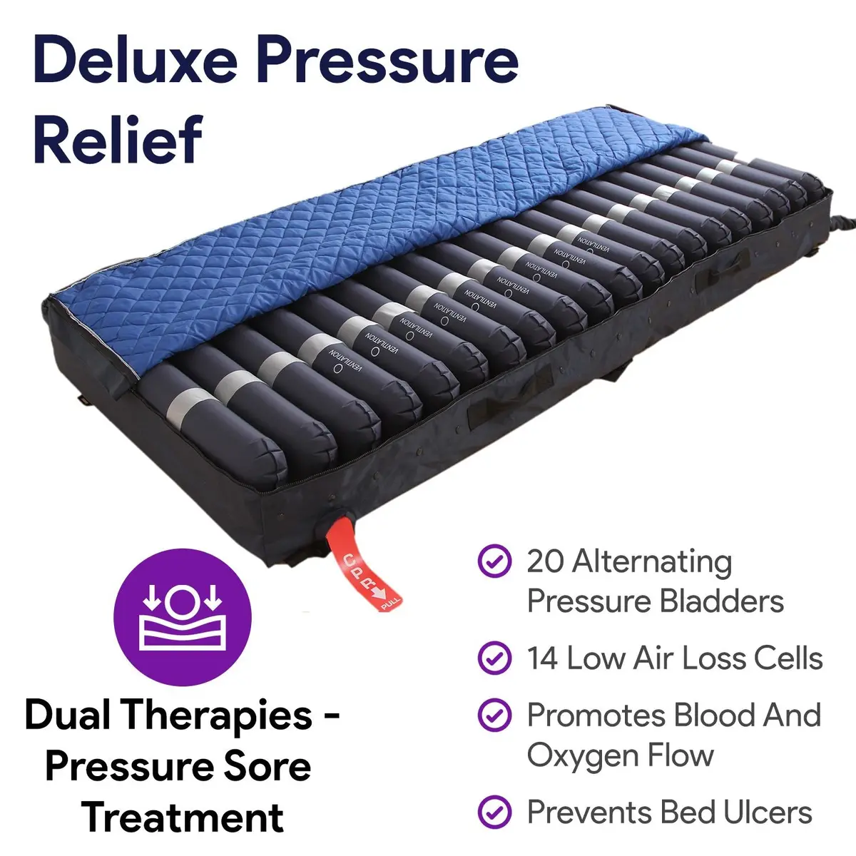 Low Air Loss / Alternating Pressure Mattress System W/ 660Lb Weight Capacity 36X80x10 2