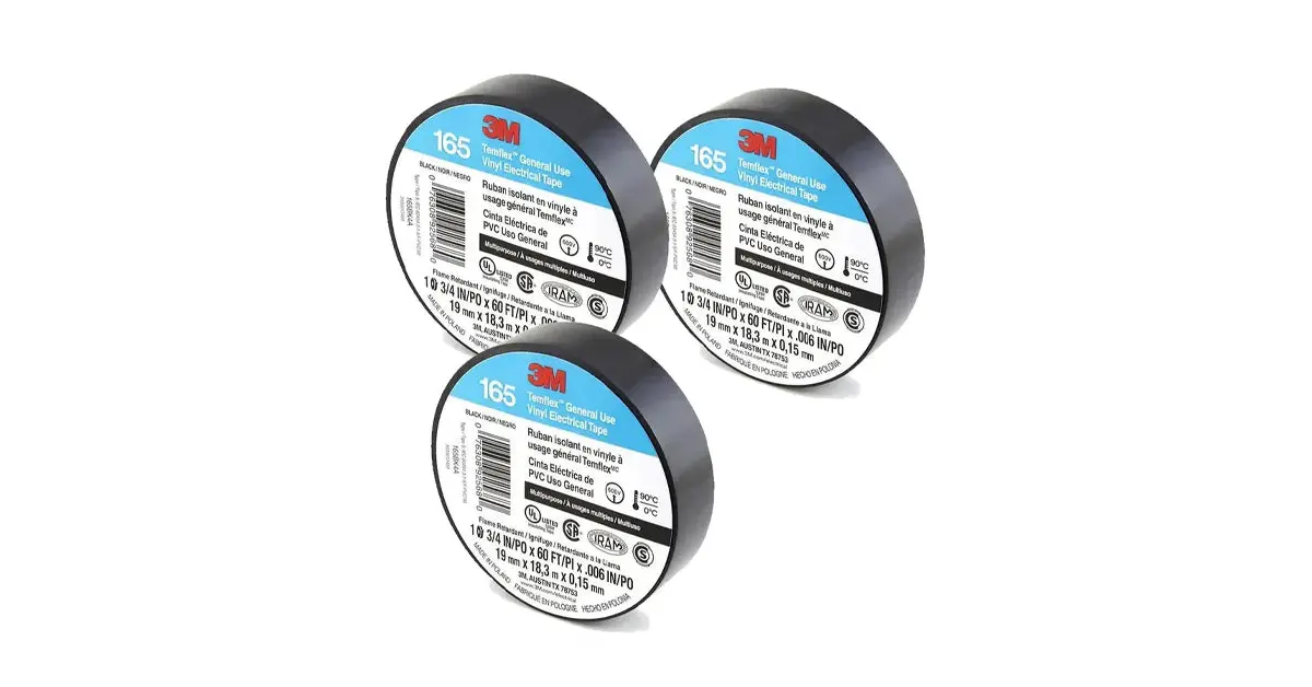 3M Temflex Vinyl Electrical Tape 165 Multi-Purpose 3/4" X 60Ft Black 1