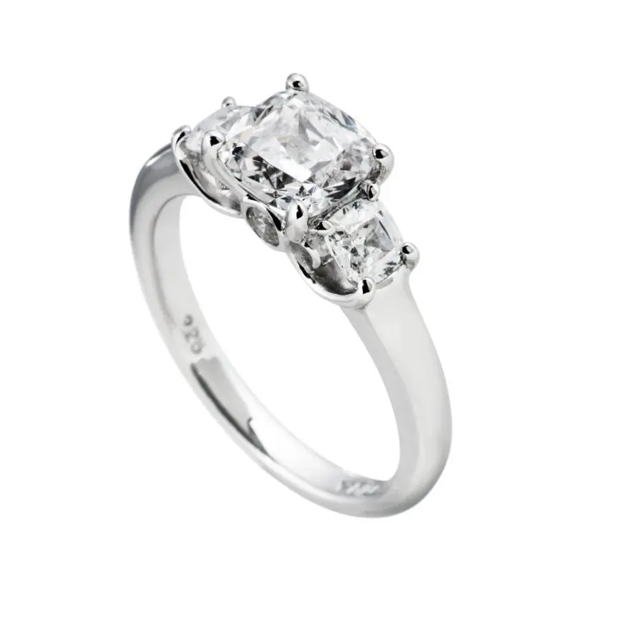 Silver Cubic Zirconia Set Trilogy Ring, Size P 1