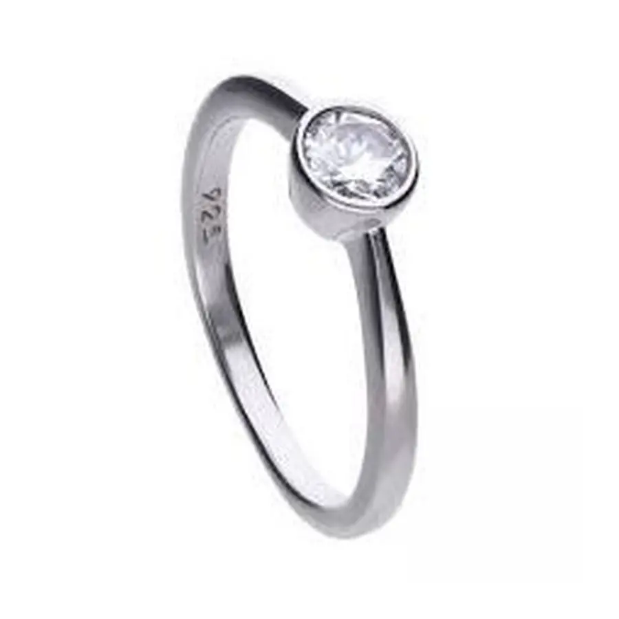 Silver Rubover Set Cubic Zirconia Solitaire Ring, Size N 1