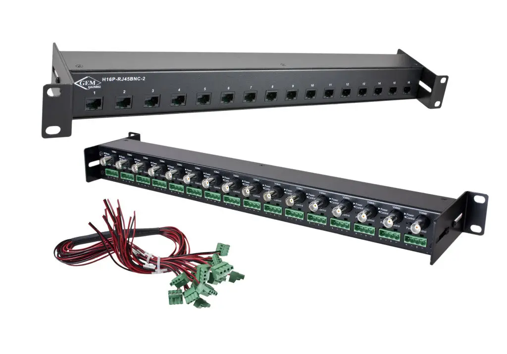 Cctv Security Camera Balun Hub: 16 Position Bnc To Rj45 Female With Power Pigtails, 100-300' Cable Length - (H16p-Rj45bnc-2) 1