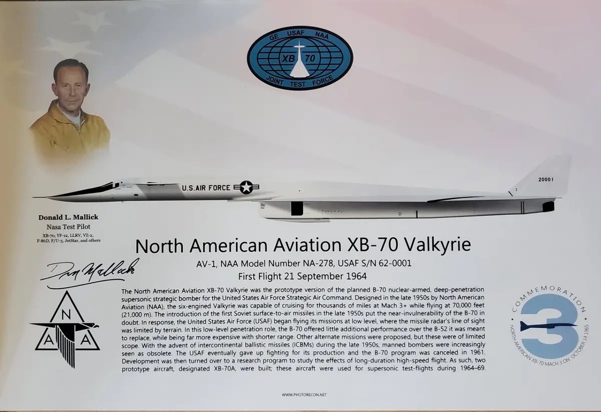 Xb-70 Print (12"X18") - Signed By Nasa Pilot Don Mallick 1