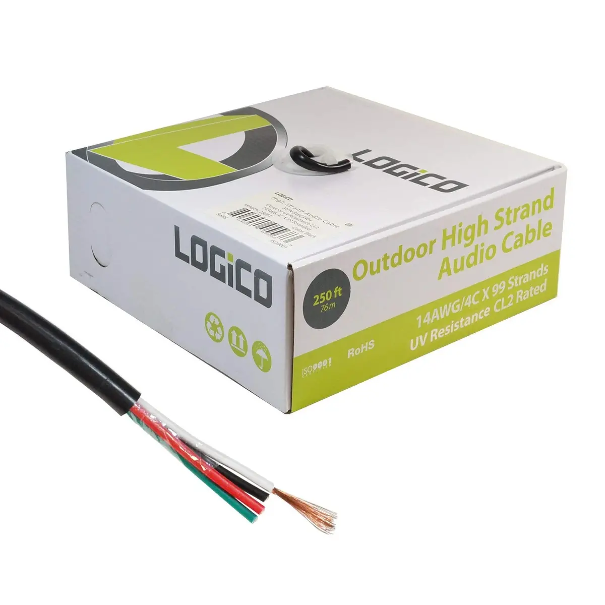 Speaker Wire Audio Cable 14/4 Awg In-Wall Outdoor Direct Burial Uv Black 250Ft 1