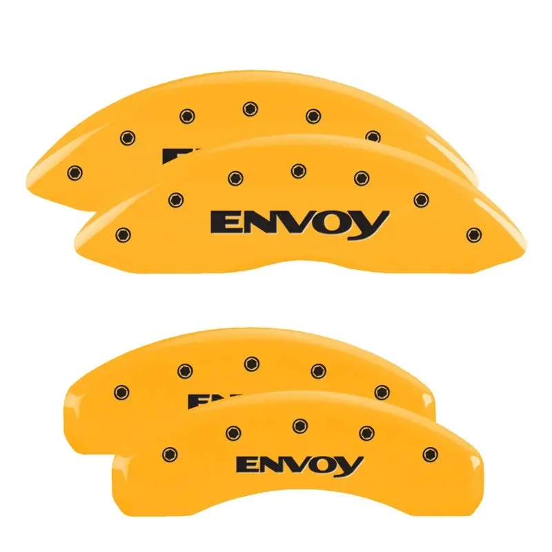 Mgp Engraved 4-Piston Caliper Covers – Front & Rear, Envoy Yellow On Black, Fits 2009 Gmc Envoy 1